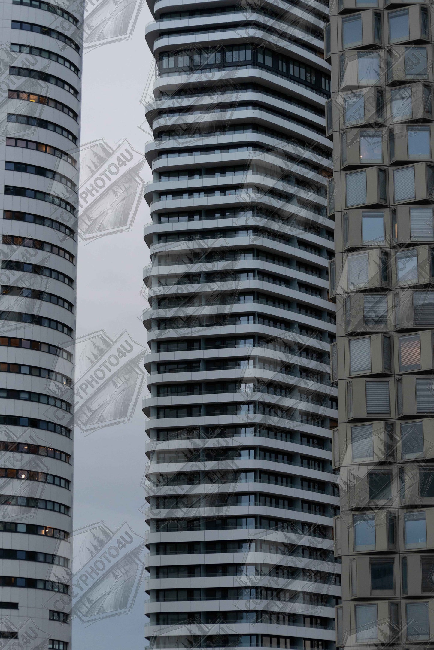 Digital picture art Modern high-rise tower buildings with glass and steel facade reaching into the sky