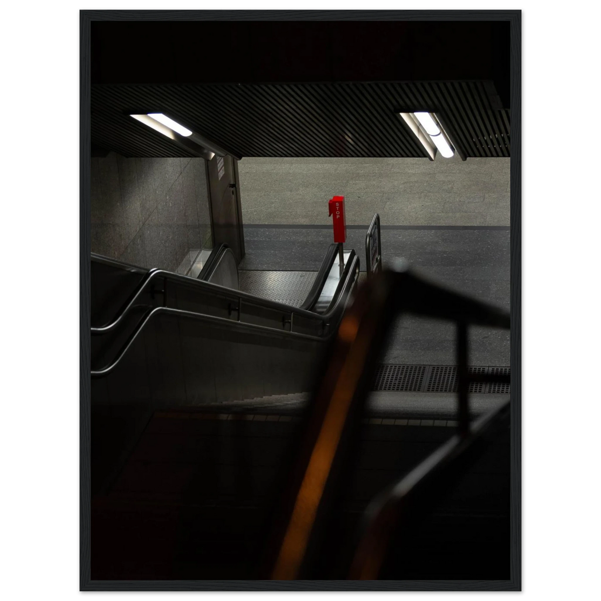 City Hub – metro station night photography photo print in a wooden frame