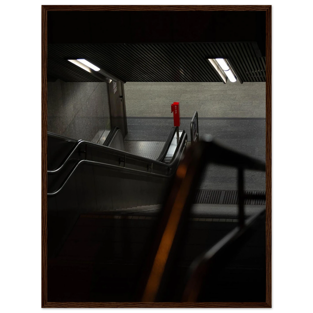 City Hub – metro station night photography photo print in a wooden frame
