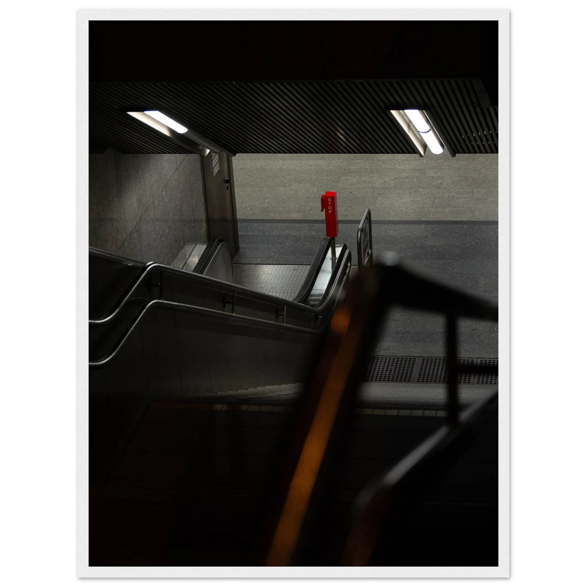 City Hub – metro station night photography photo print in a wooden frame
