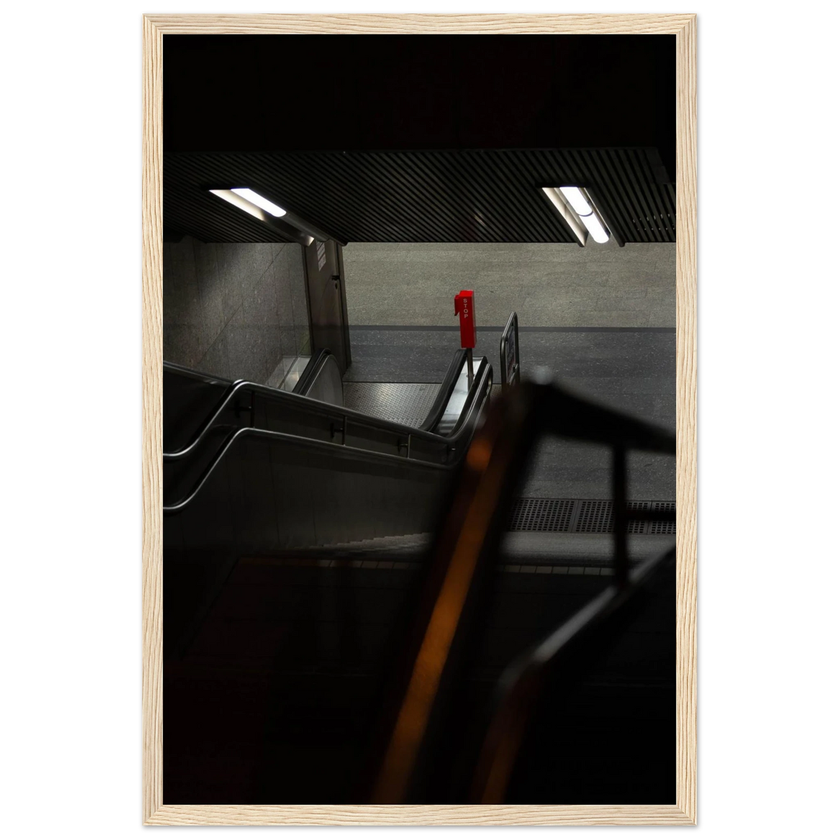 City Hub – metro station night photography photo print in a wooden frame