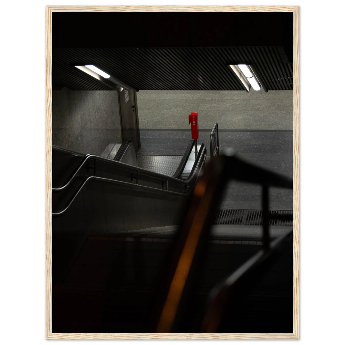 City Hub – metro station night photography photo print in a wooden frame
