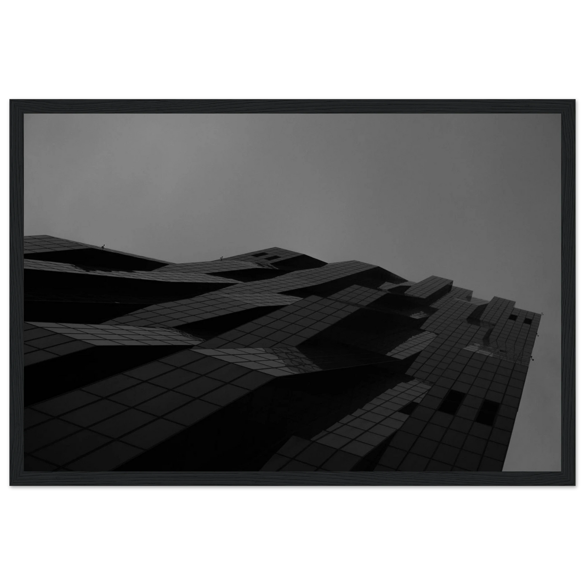 City Prism – black and white skyscraper photography photo print in a wooden frame