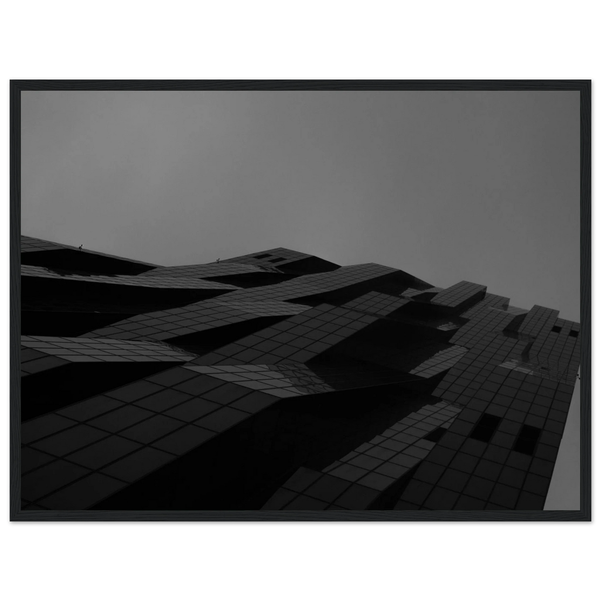 City Prism – black and white skyscraper photography photo print in a wooden frame