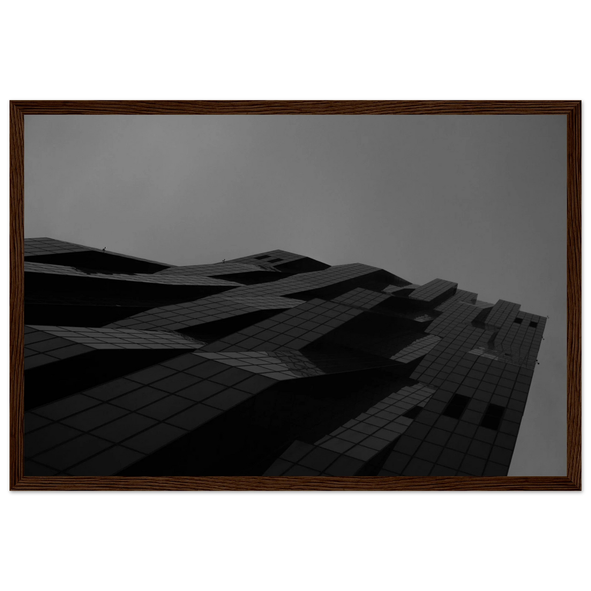City Prism – black and white skyscraper photography photo print in a wooden frame