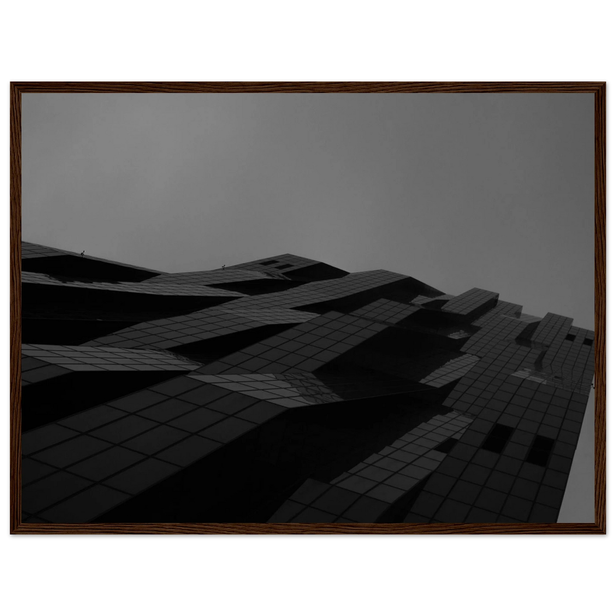 City Prism – black and white skyscraper photography photo print in a wooden frame