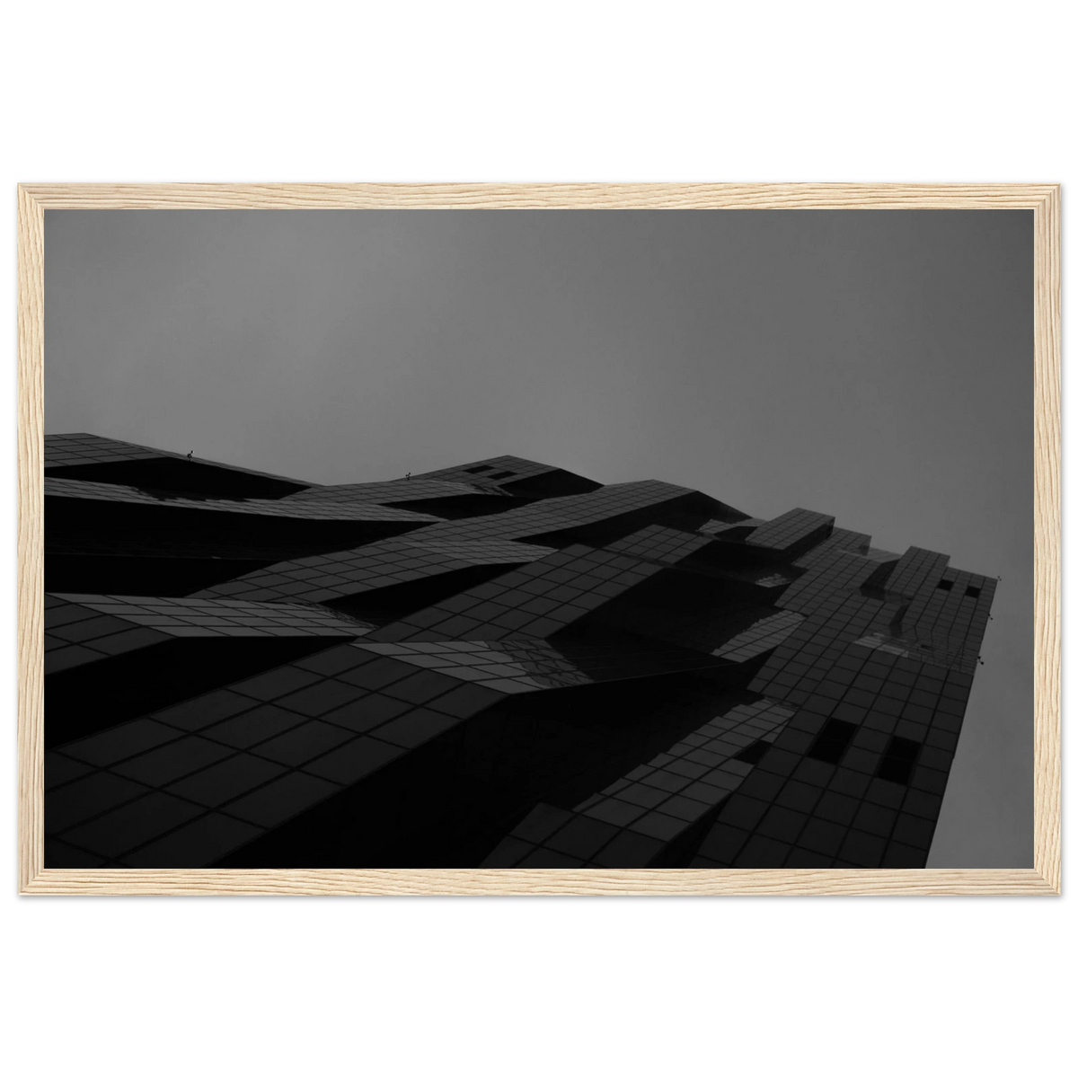 City Prism – black and white skyscraper photography photo print in a wooden frame
