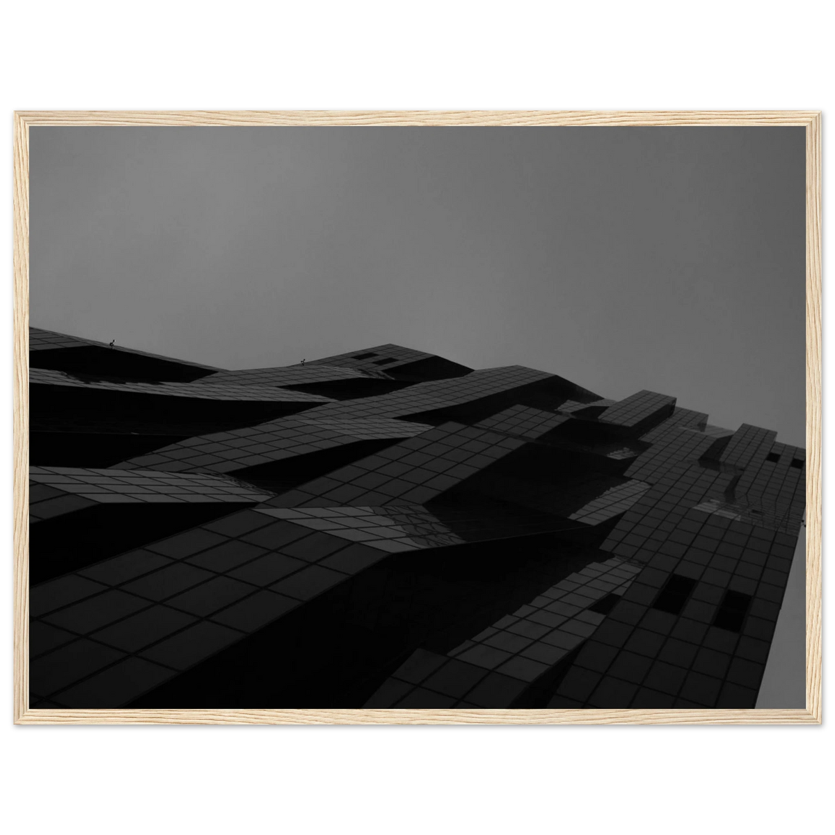 City Prism – black and white skyscraper photography photo print in a wooden frame