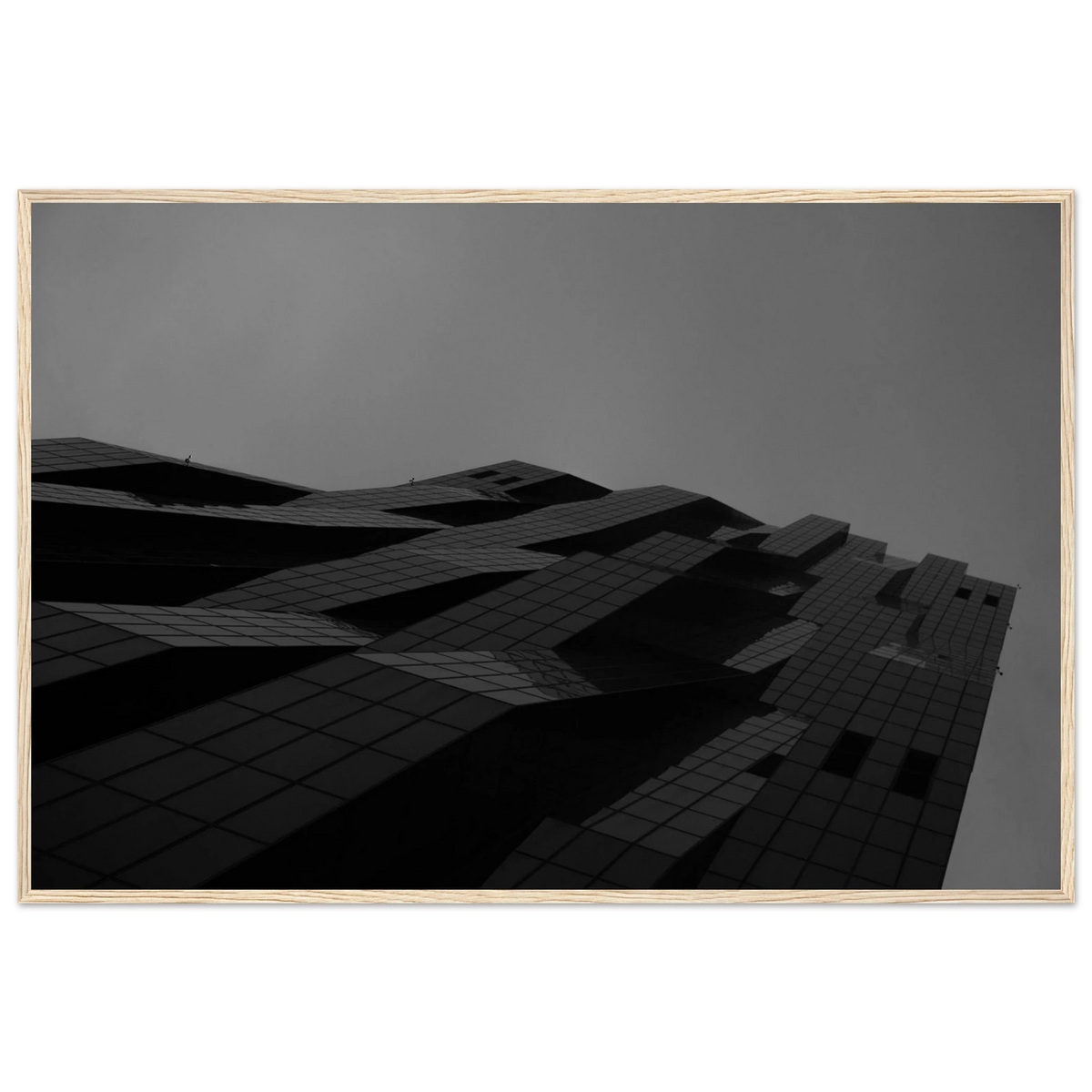 City Prism – black and white skyscraper photography photo print in a wooden frame