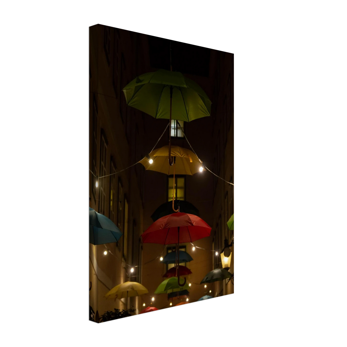 Color Rain – colorful umbrellas night street photography canvas print