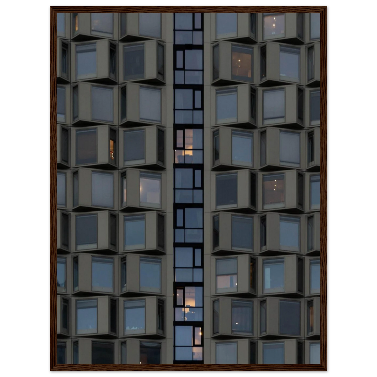 Crystal View – glass facade architecture photography photo print in a wooden frame