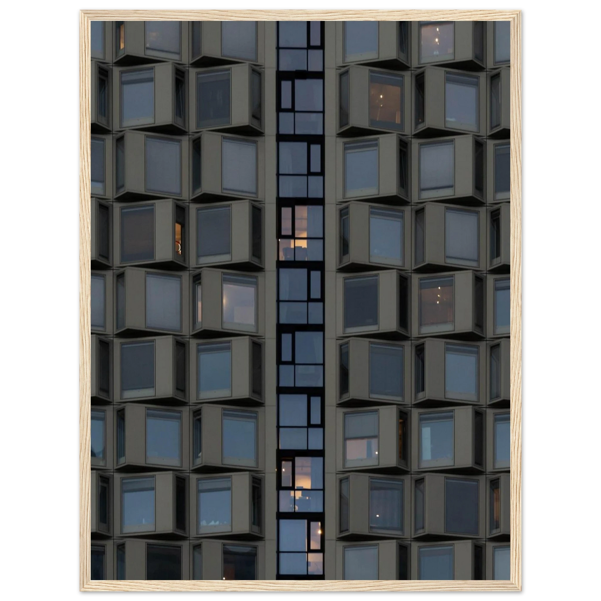 Crystal View – glass facade architecture photography photo print in a wooden frame