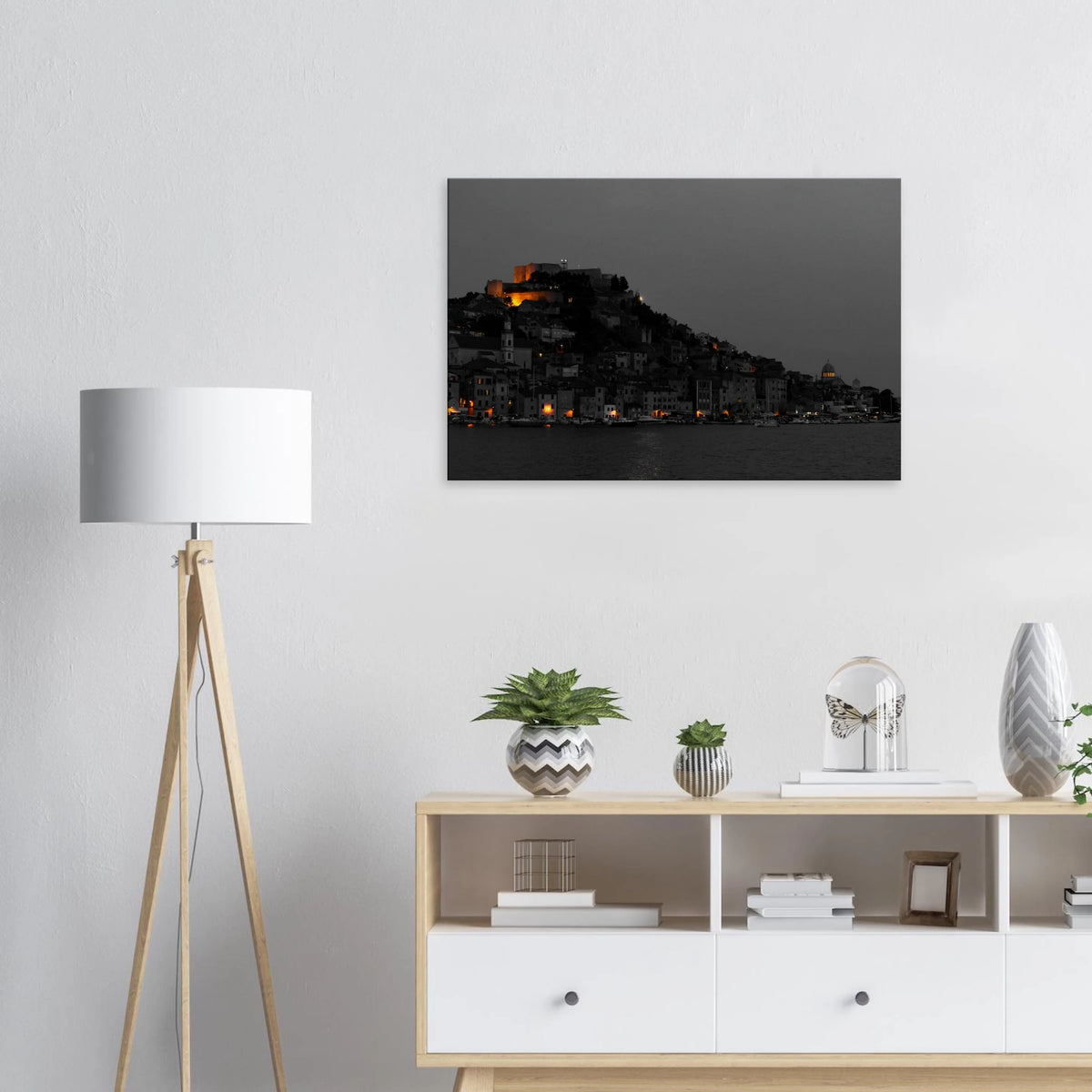 Spotlights – Šibenik Croatia evening cityscape photography canvas print
