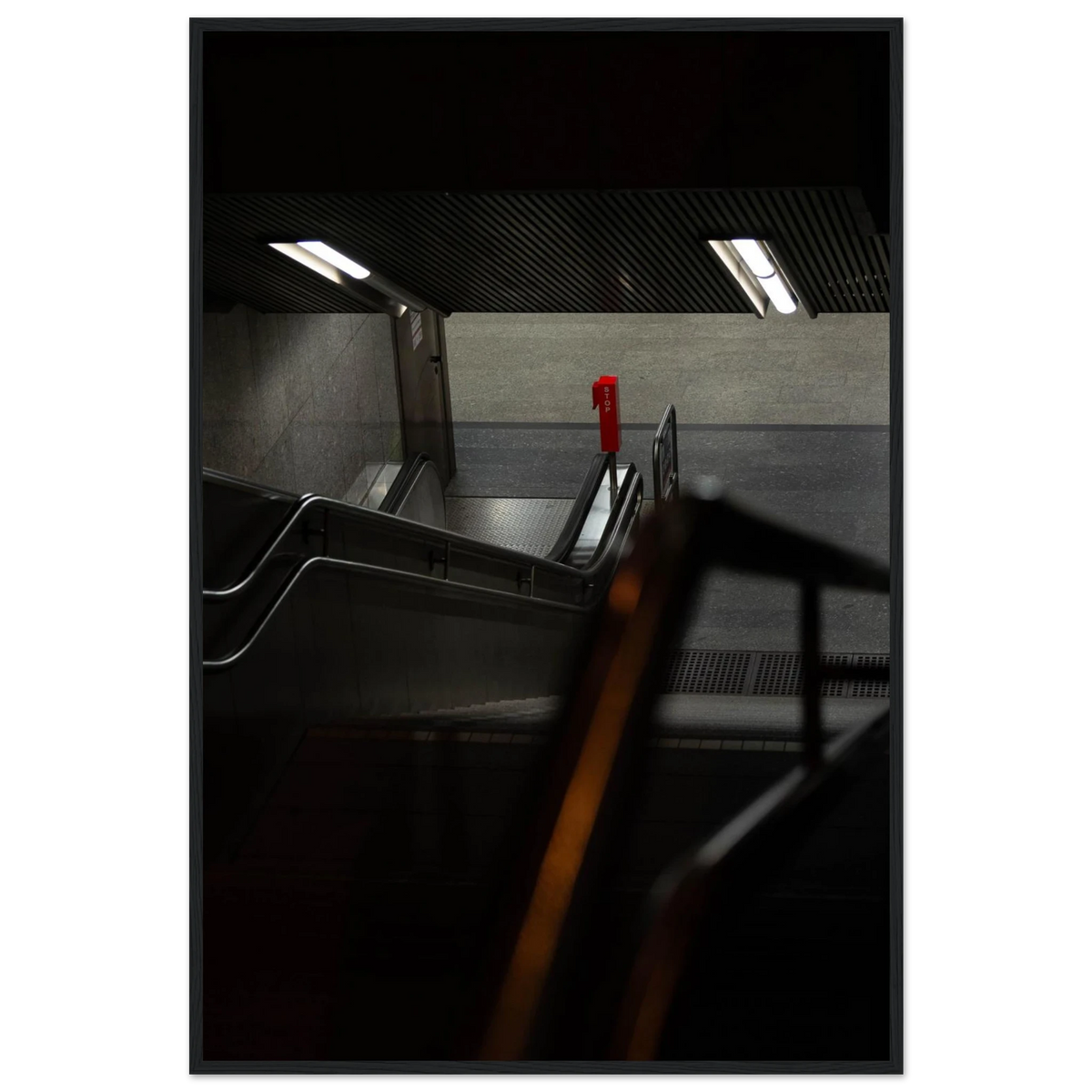 City Hub – metro station night photography photo print in a wooden frame