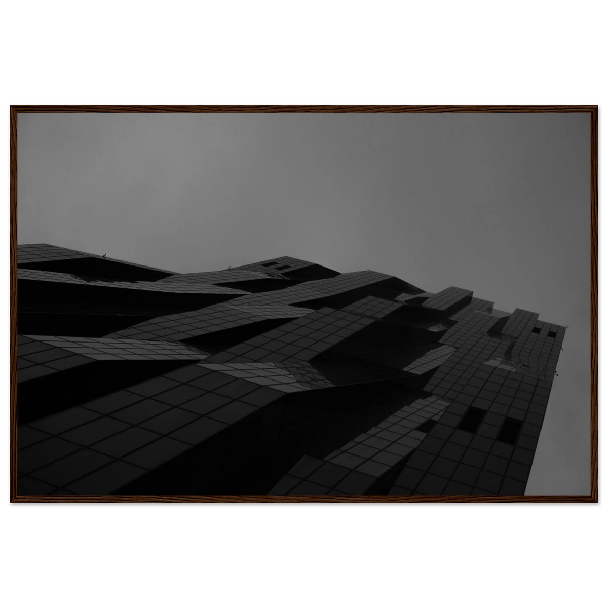 City Prism – black and white skyscraper photography photo print in a wooden frame