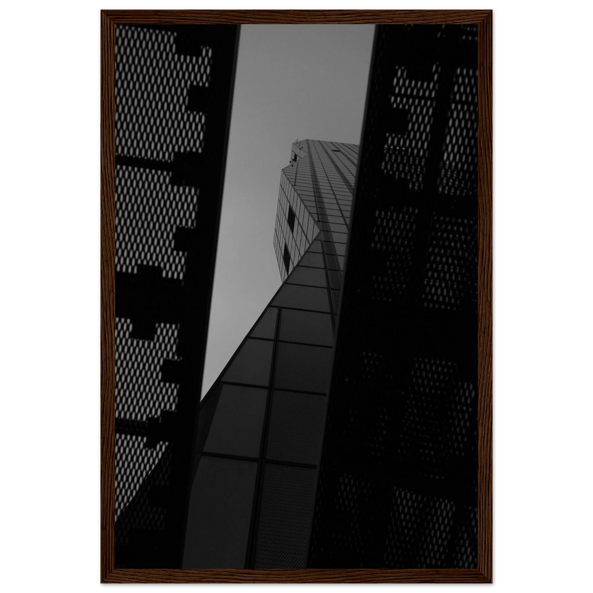 Horizon Peak – black and white glass skyscraper photography photo print in a wooden frame