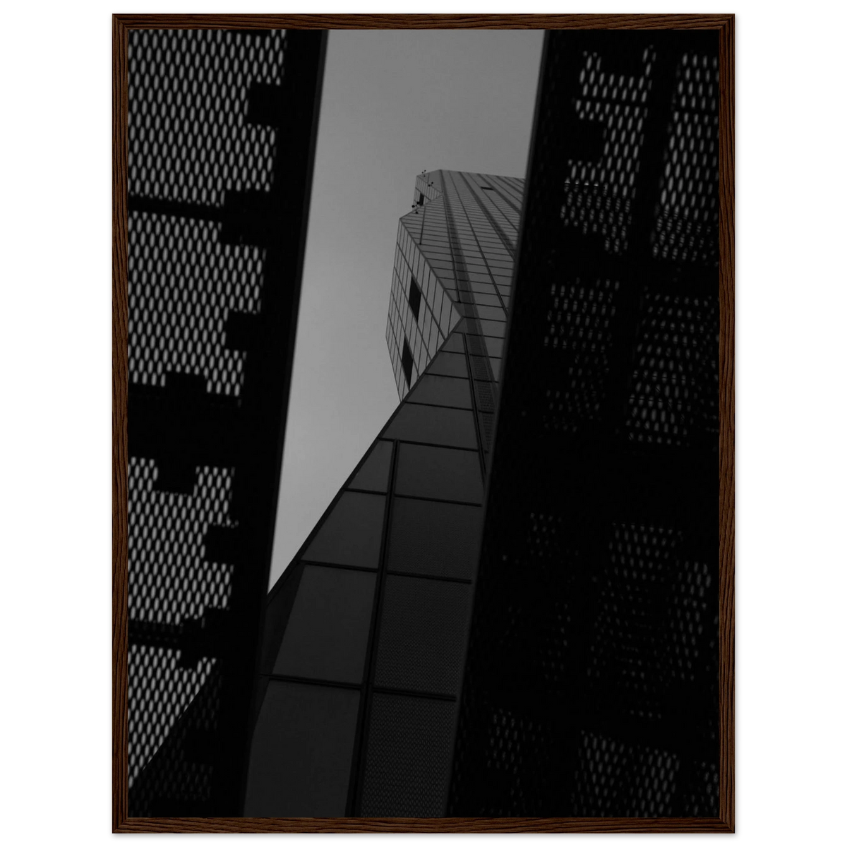 Horizon Peak – black and white glass skyscraper photography photo print in a wooden frame