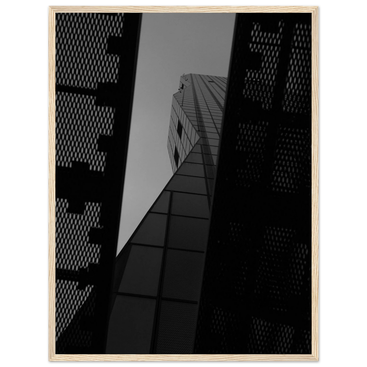Horizon Peak – black and white glass skyscraper photography photo print in a wooden frame