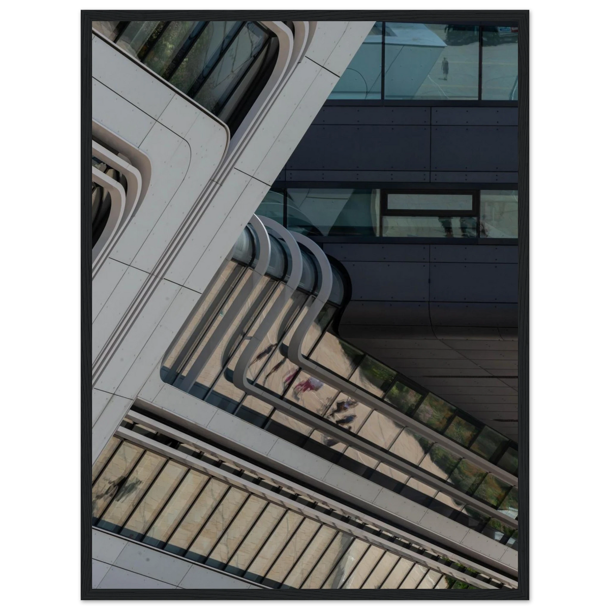 Library of WU – modern Vienna architecture photography photo print in a wooden frame