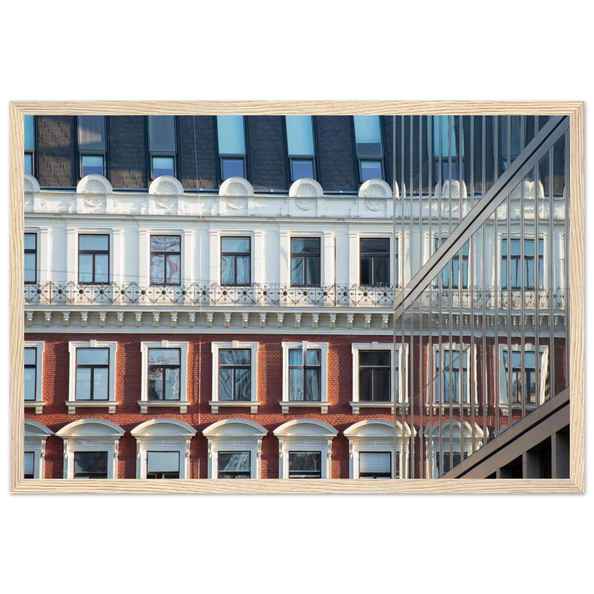 Modern Houseblock – historic European facade architecture photography photo print in a wooden frame