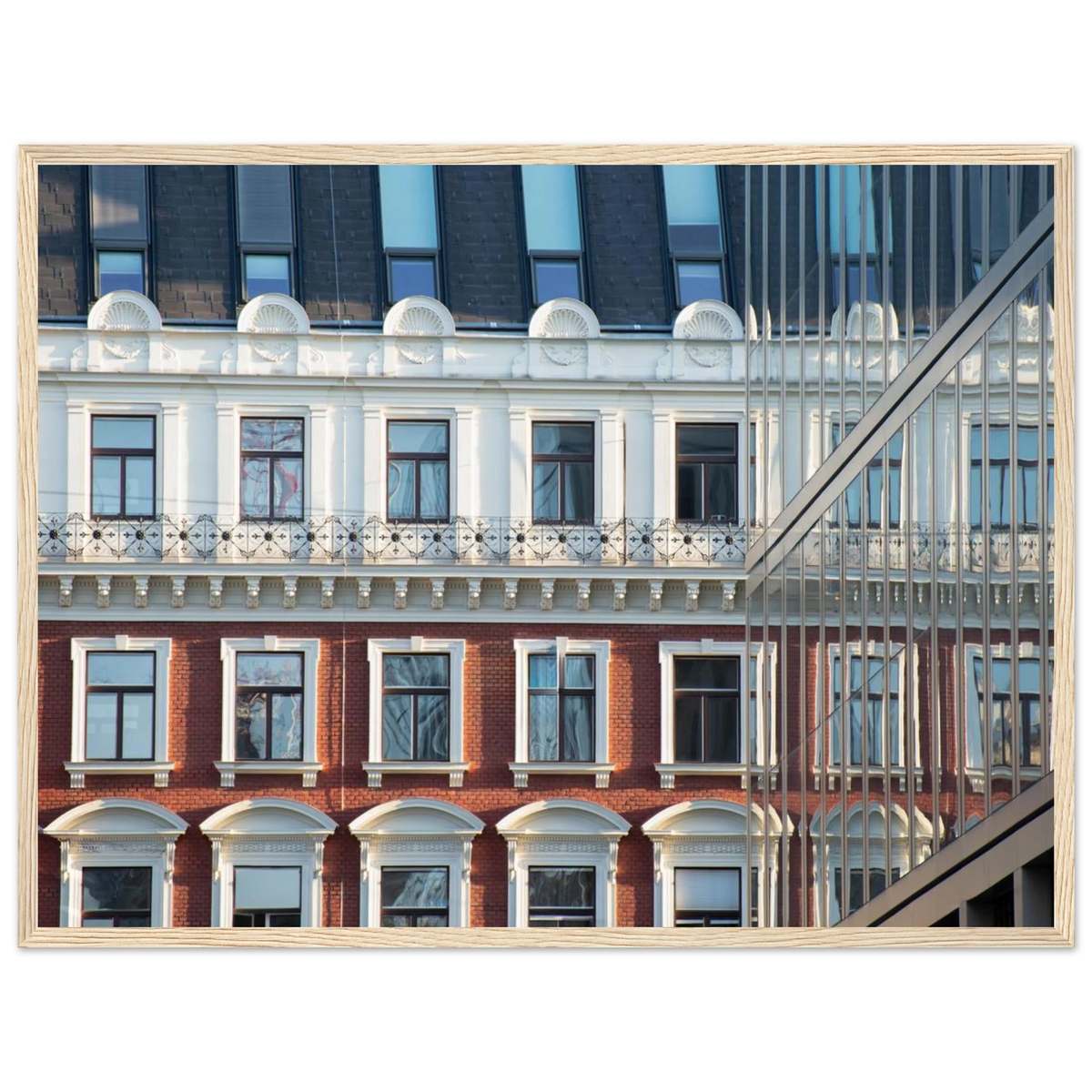 Modern Houseblock – historic European facade architecture photography photo print in a wooden frame