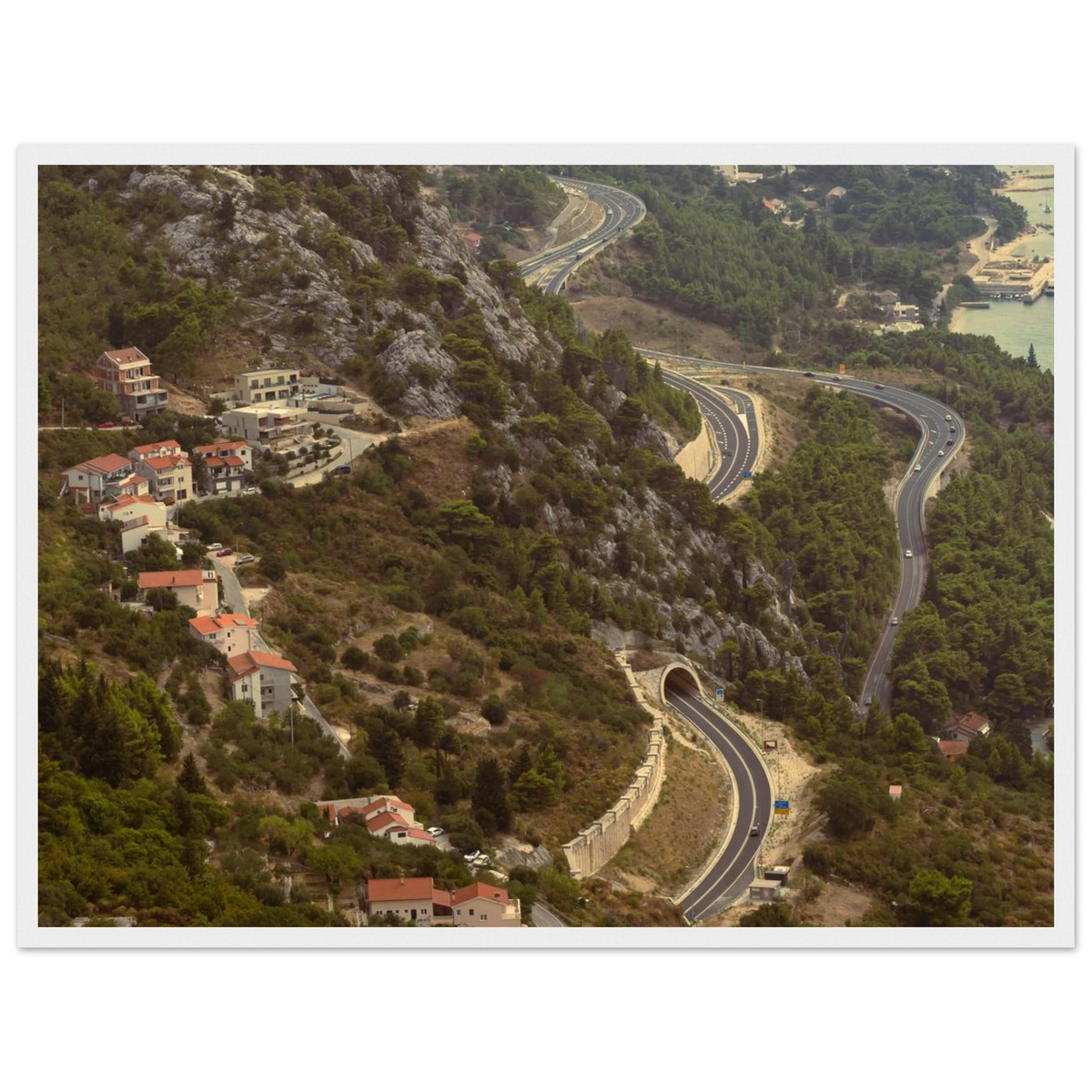 Retro View – retro painterly landscape photo print in a wooden frame