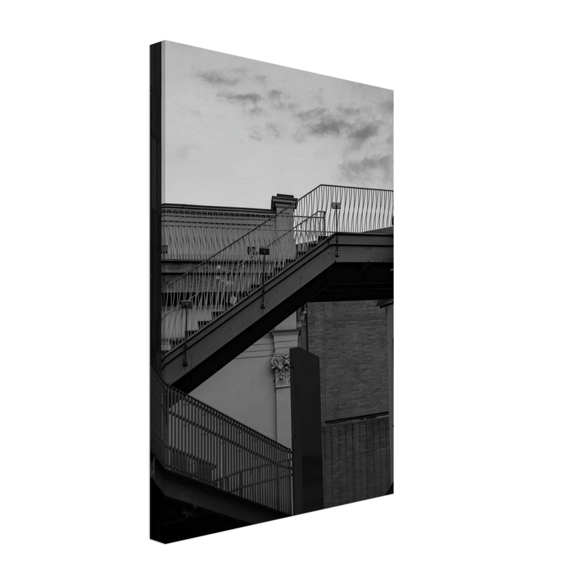 Step Up – black and white staircase architecture photography canvas print