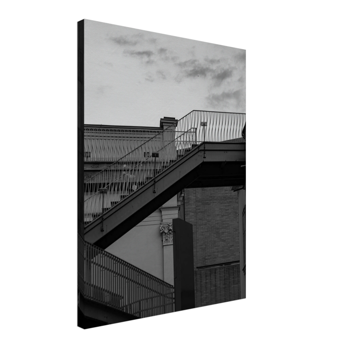 Step Up – black and white staircase architecture photography canvas print