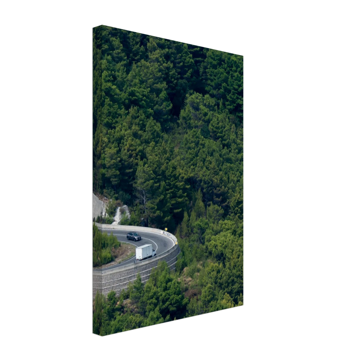 Turn Flow – aerial forest road drone photography canvas print