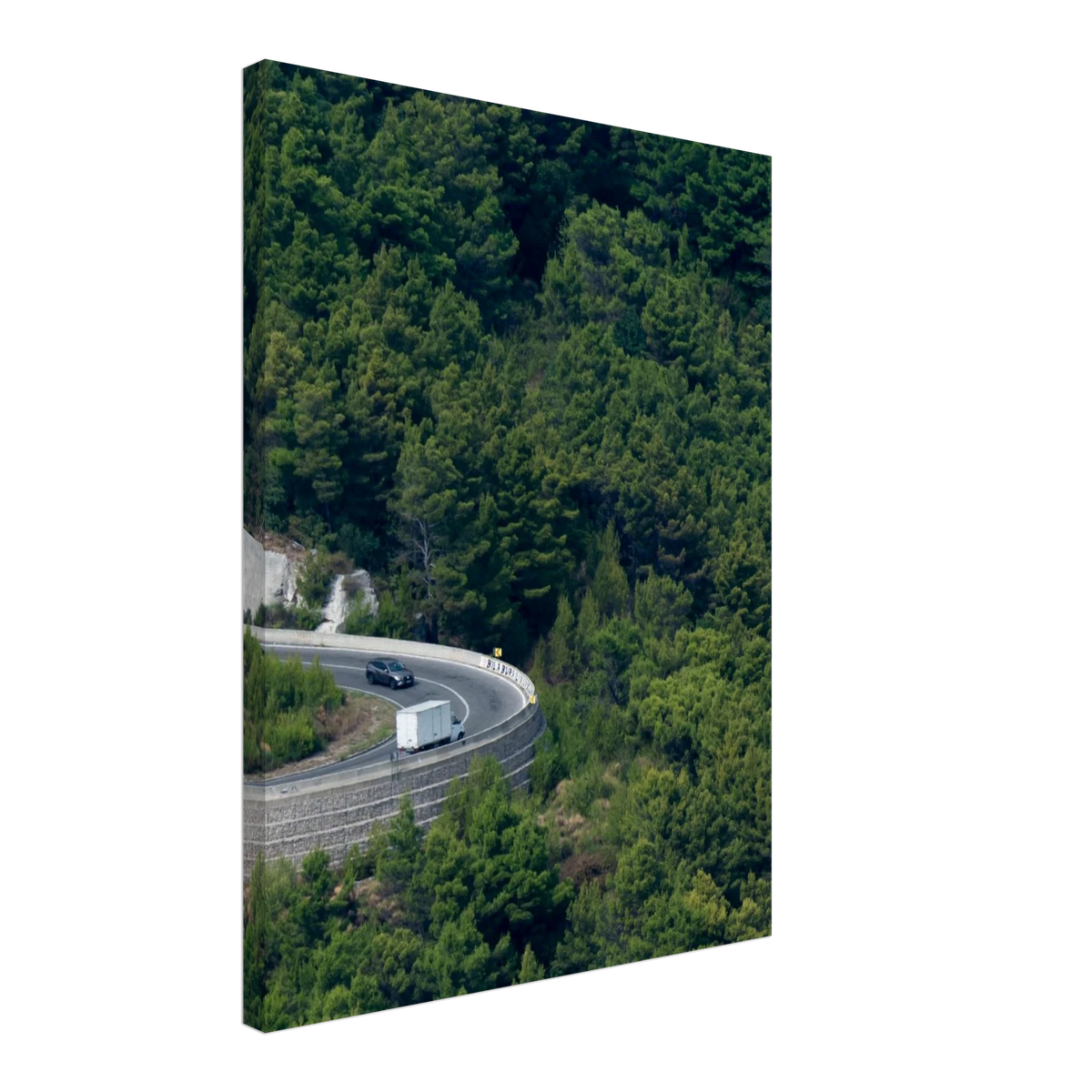 Turn Flow – aerial forest road drone photography canvas print