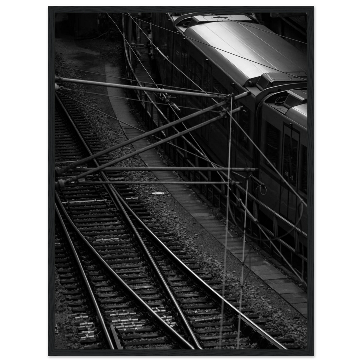 Underground Rush – black and white aerial metro photography photo print in a wooden frame