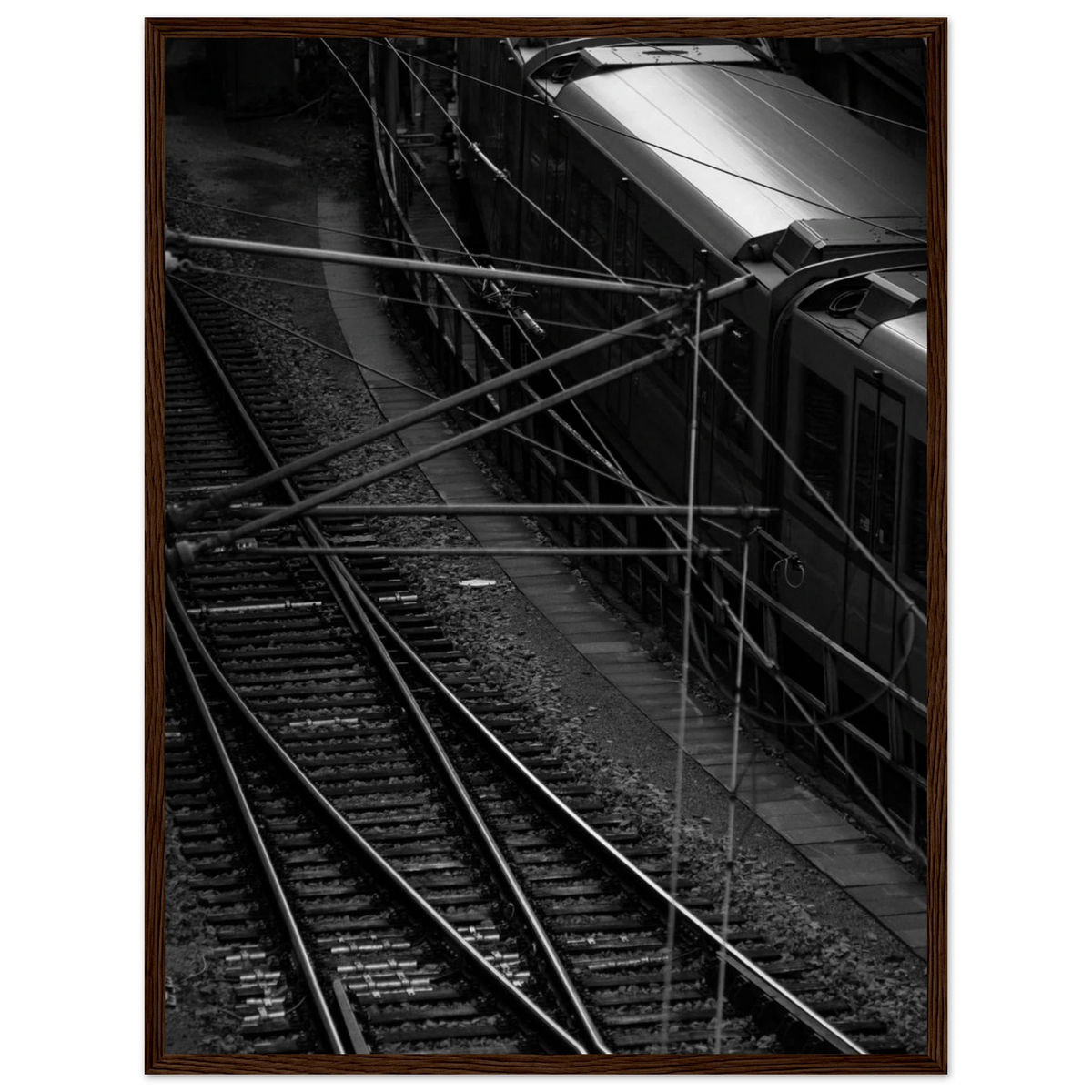 Underground Rush – black and white aerial metro photography photo print in a wooden frame