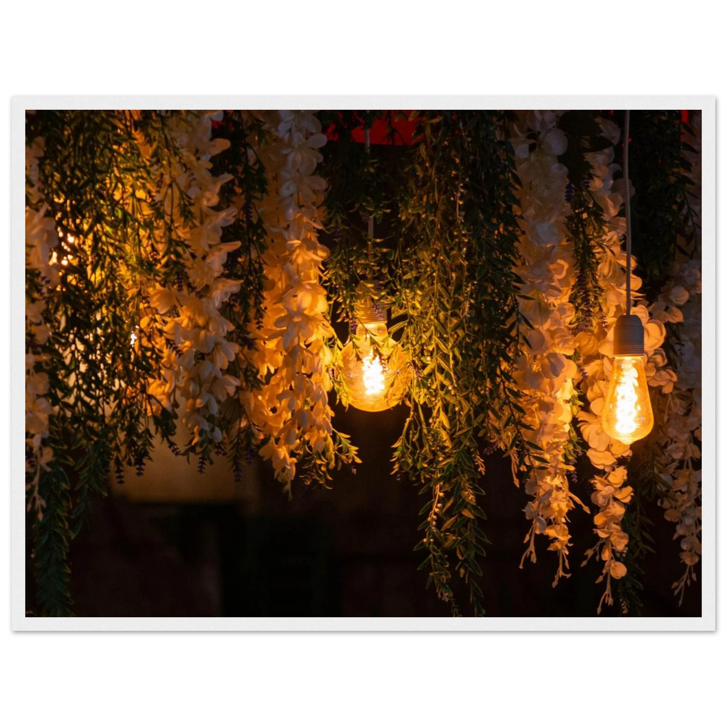 Nature wooden framed wall art with featuring fairy lights and spring flowers