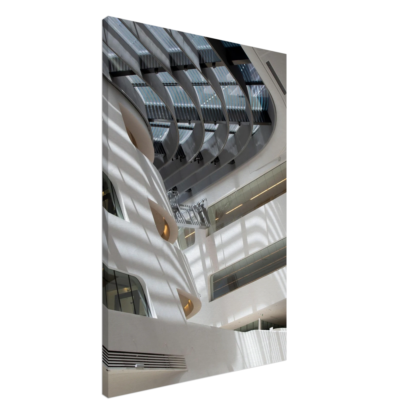 Interior view of the Library of WU (Vienna University of Economics and Business) on Canvas print wall art featuring modern architecture with multiple floors and open study spaces