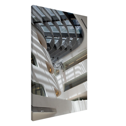 Interior view of the Library of WU (Vienna University of Economics and Business) on Canvas print wall art featuring modern architecture with multiple floors and open study spaces