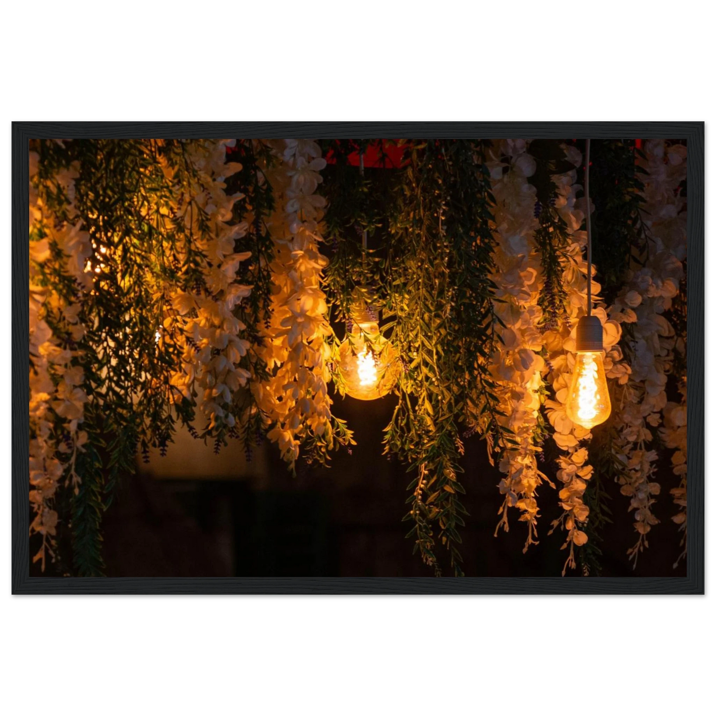 Nature wooden framed wall art with featuring fairy lights and spring flowers