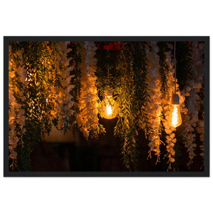Nature wooden framed wall art with featuring fairy lights and spring flowers