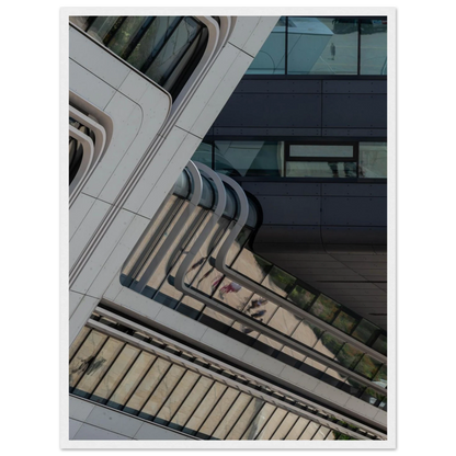 Exterior view of the Library of WU (Vienna University of Economics and Business) with modern angular glass and steel architecture on wooden framed wall art