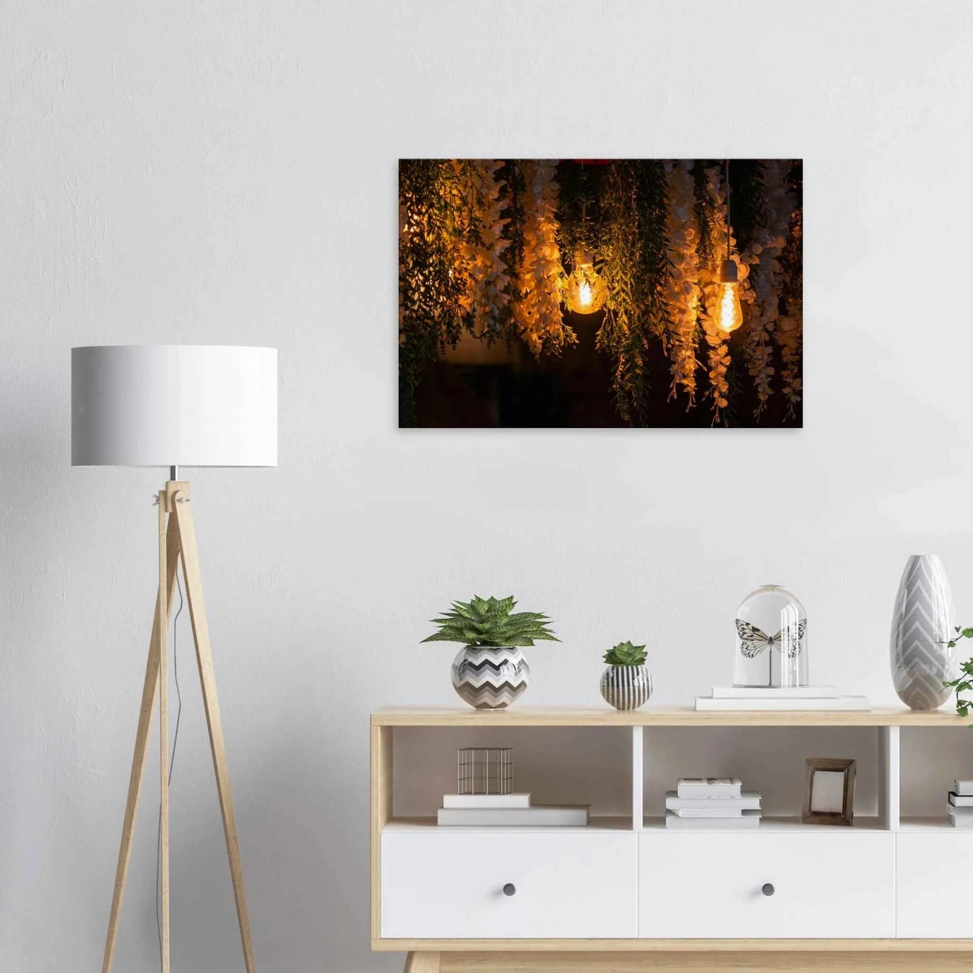 Nature canvas print wall art with featuring fairy lights and spring flowers on the wall in the Livingroom
