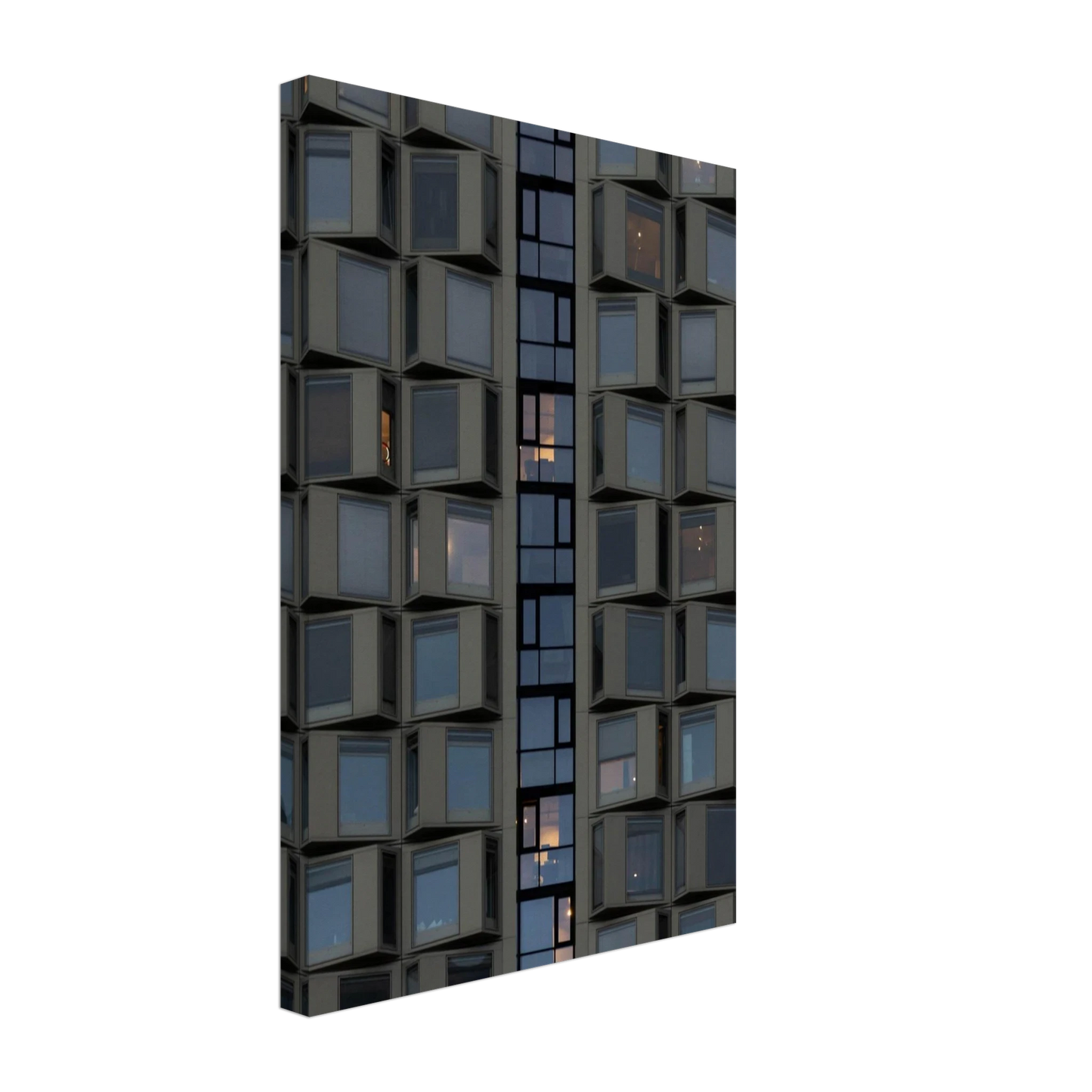Close up view of a modern building facade with a grid of reflective glass windows on Canvas print wall art