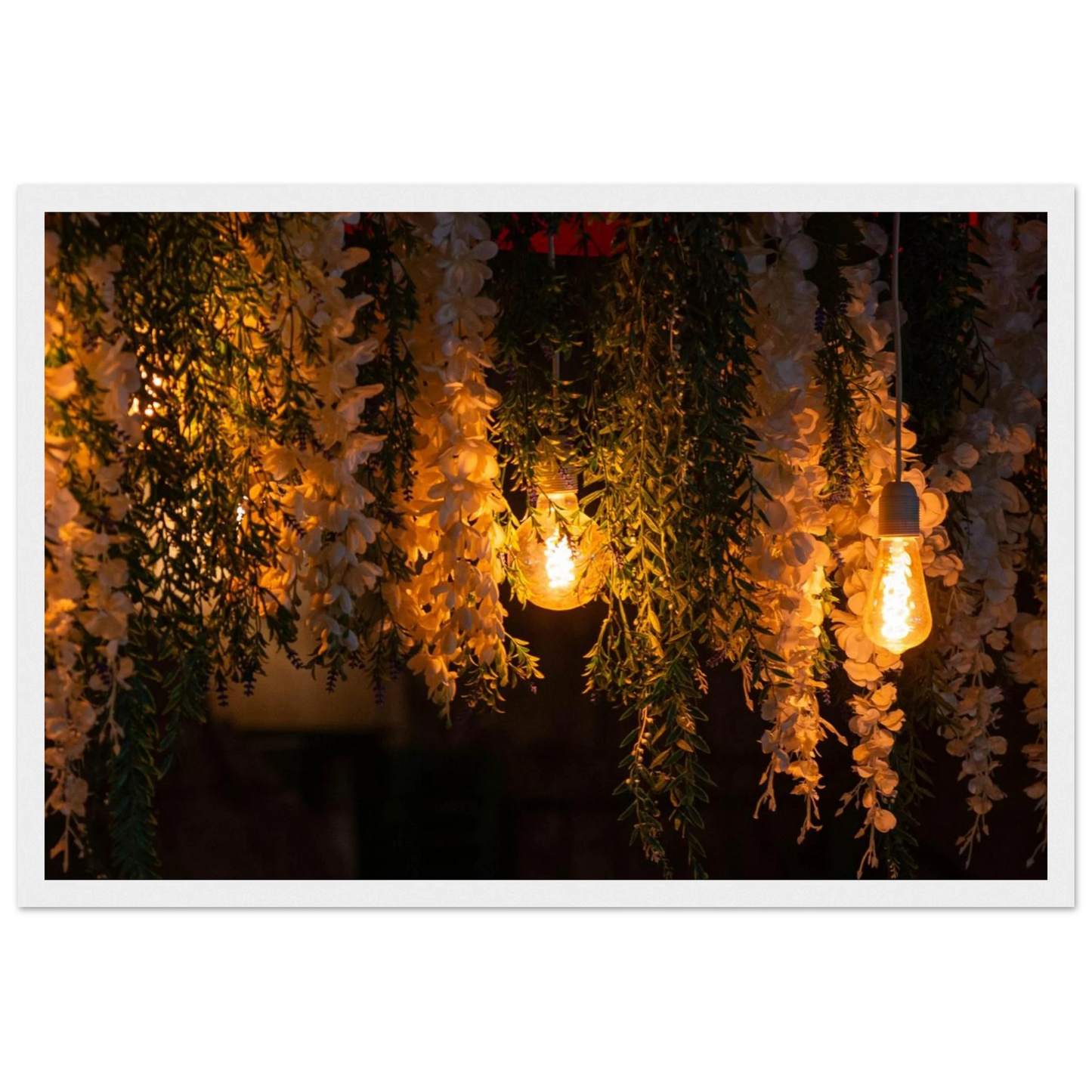Nature wooden framed wall art with featuring fairy lights and spring flowers