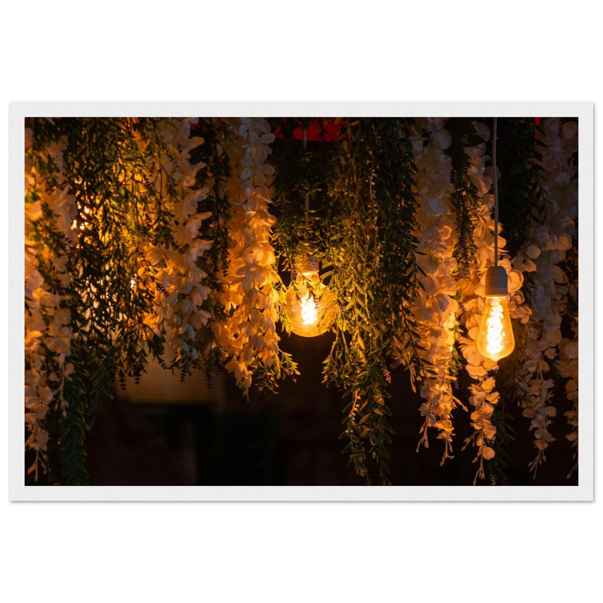 Nature wooden framed wall art with featuring fairy lights and spring flowers