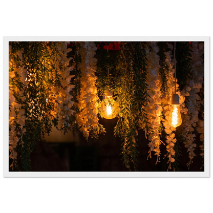 Nature wooden framed wall art with featuring fairy lights and spring flowers