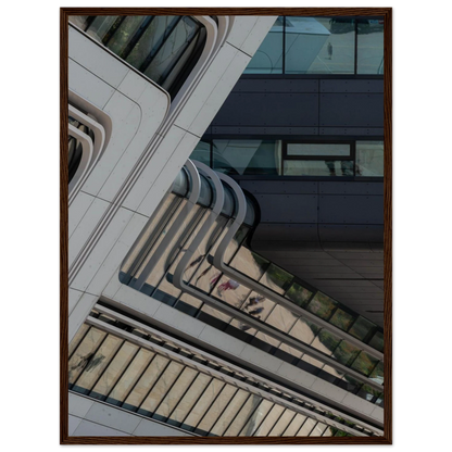 Exterior view of the Library of WU (Vienna University of Economics and Business) with modern angular glass and steel architecture on wooden framed wall art