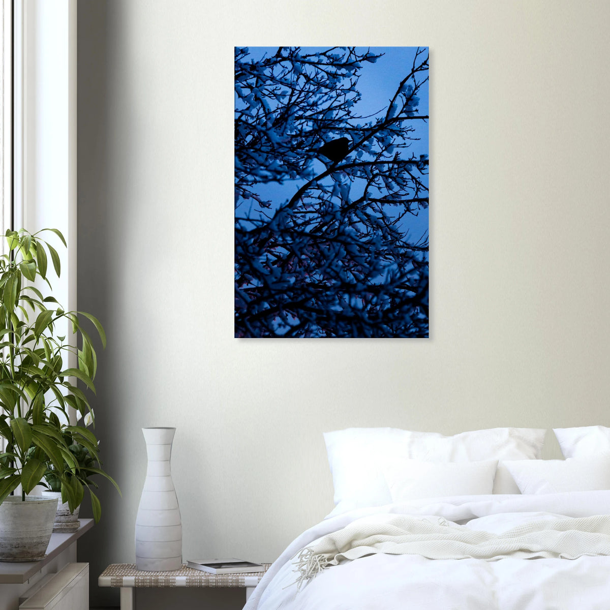 Blue Bird – blue bird on a branch nature photography canvas print