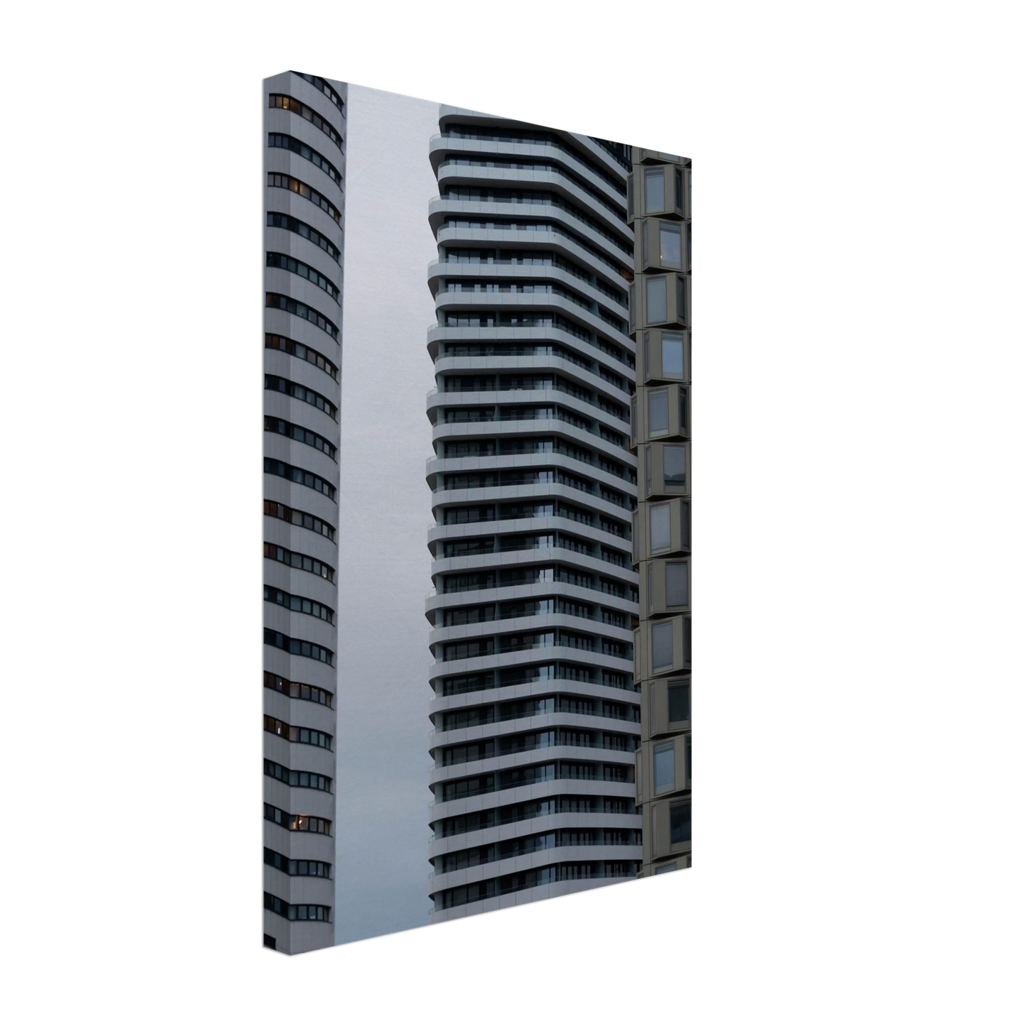 Modern high rise tower buildings with glass and steel facade reaching into the sky on Canvas Print wall art