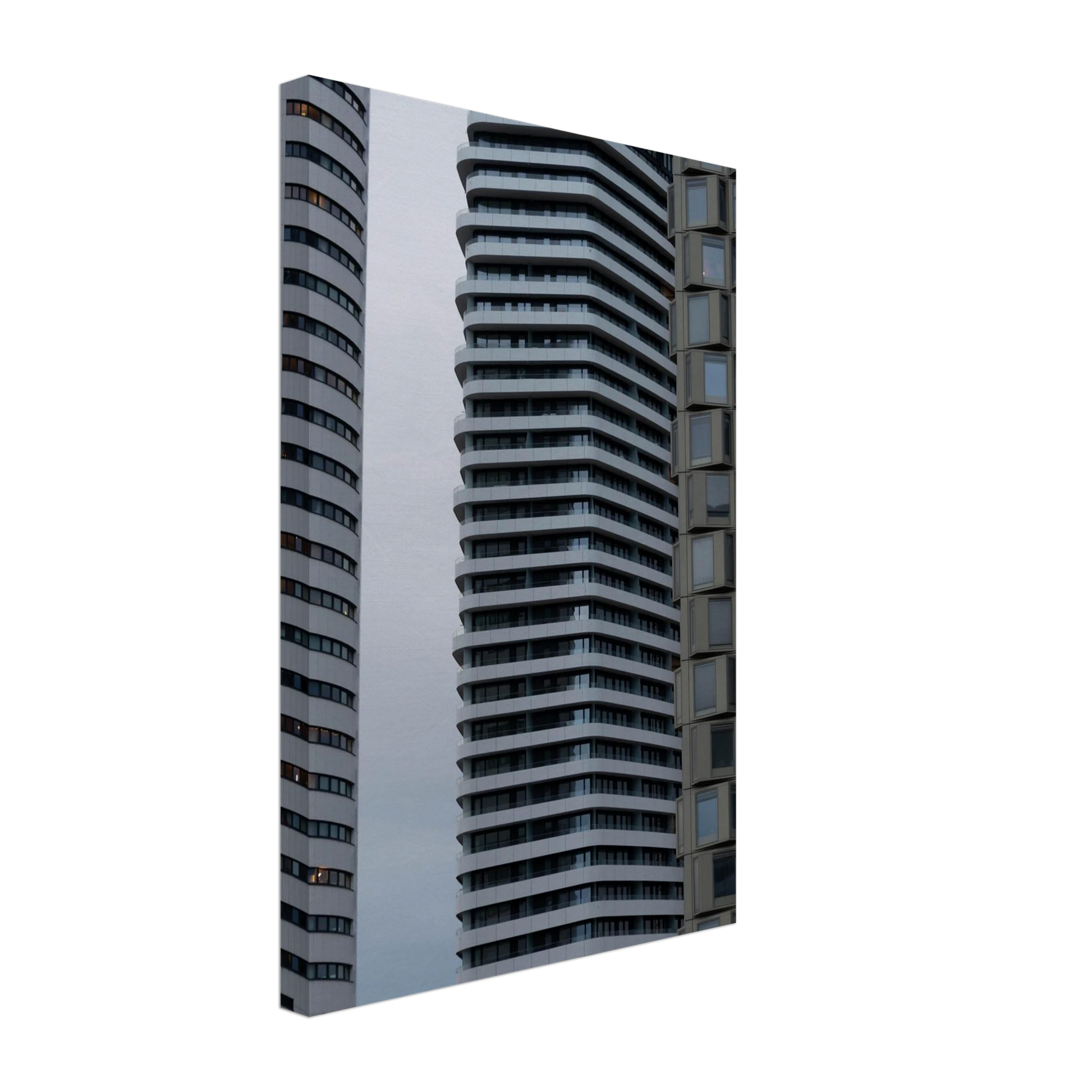 Modern high rise tower buildings with glass and steel facade reaching into the sky on Canvas Print wall art