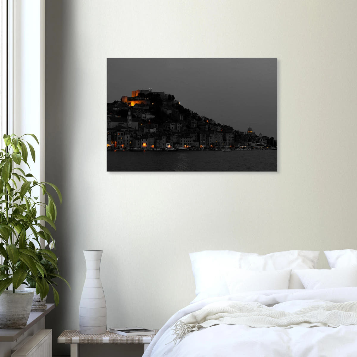 Spotlights – Šibenik Croatia evening cityscape photography canvas print
