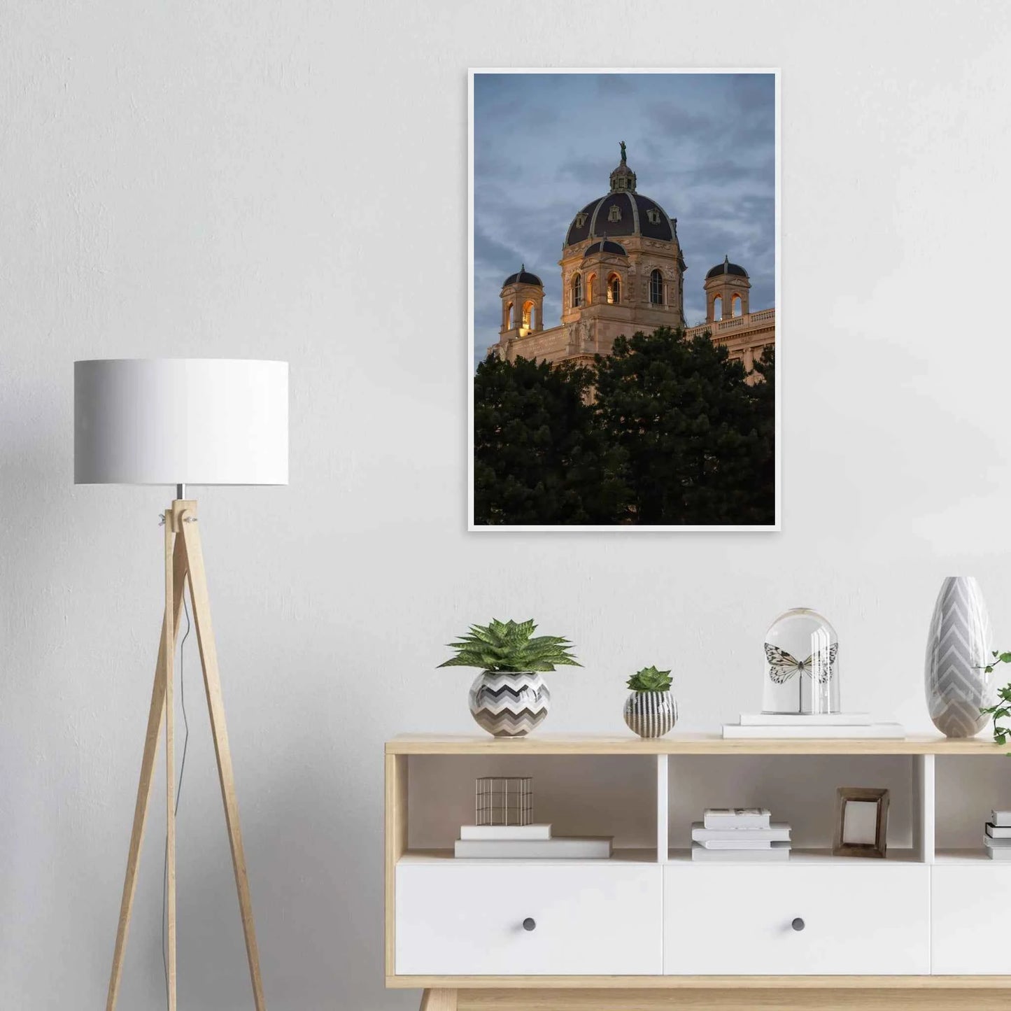 Exterior view of the Kunsthistorisches Museum on wooden frame wall art in Vienna, Austria, a grand historic art history museum building on the wall in the Livingroom