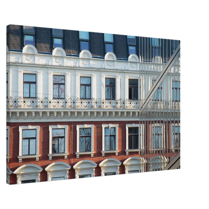Canvas print wall art Historic European-style Modern Houseblock building facade with multiple windows and elegant architectural details